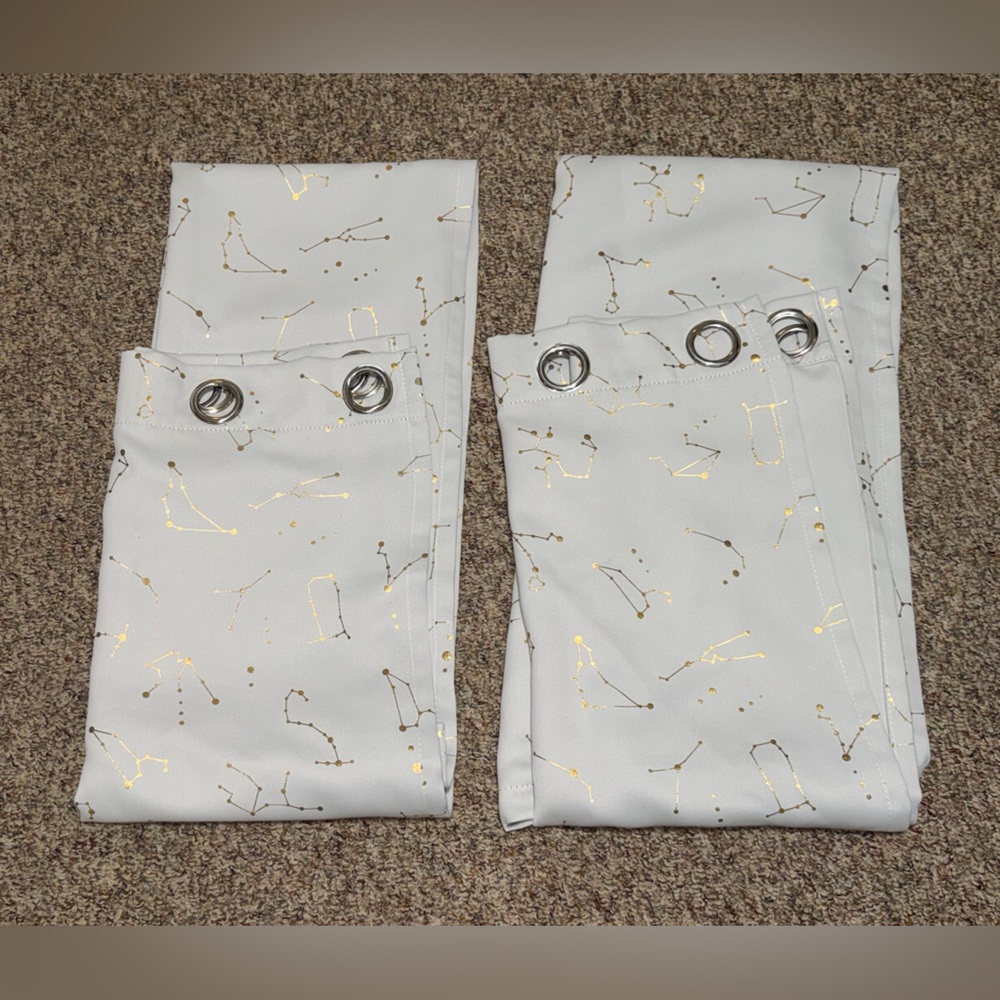 Blackout White Curtains with Gold Constellation‎ Print lot of 2, 50X83